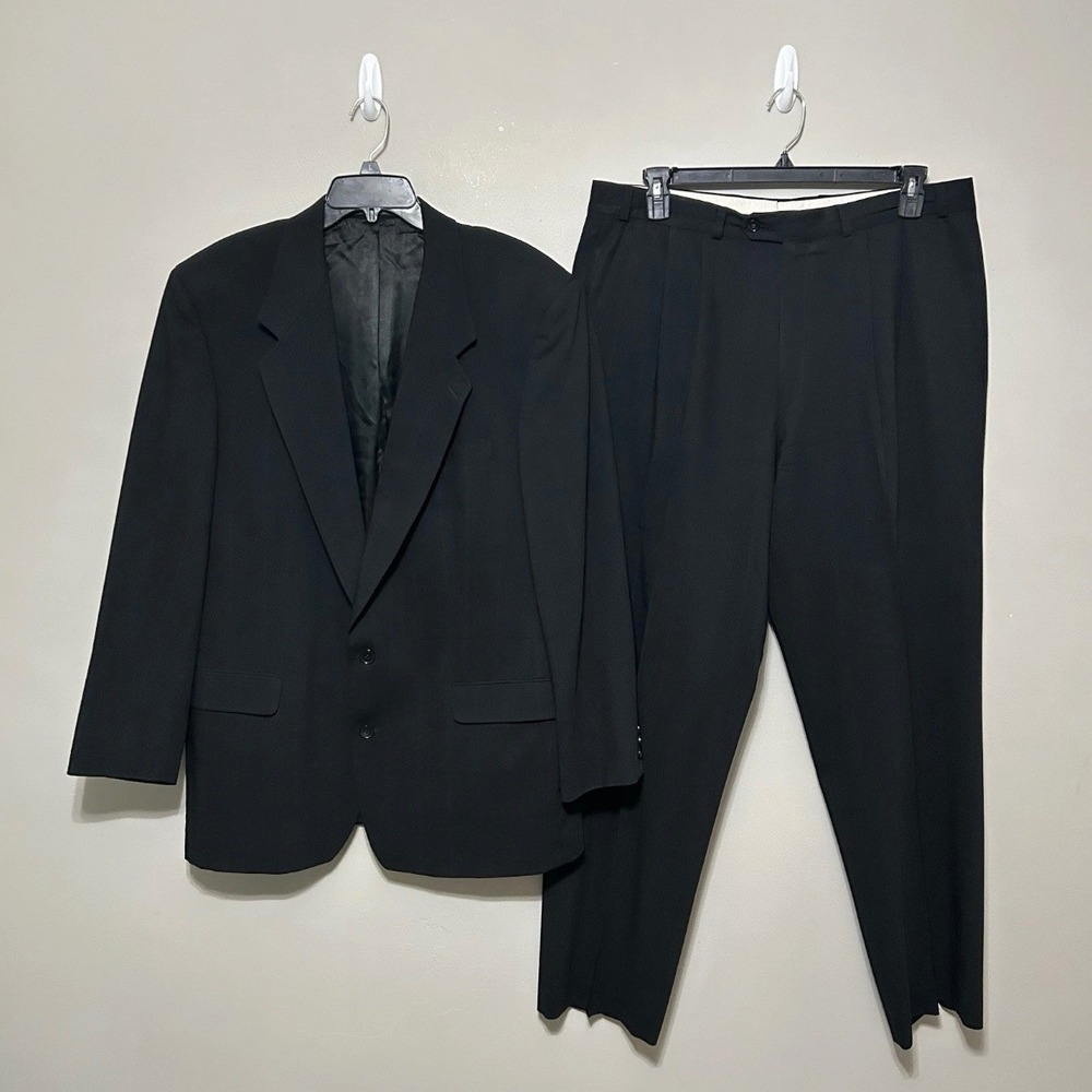 Peerless Man Suit 44 Jacket 38x30 Slacks Black Windowpane Classic Virgin Wool